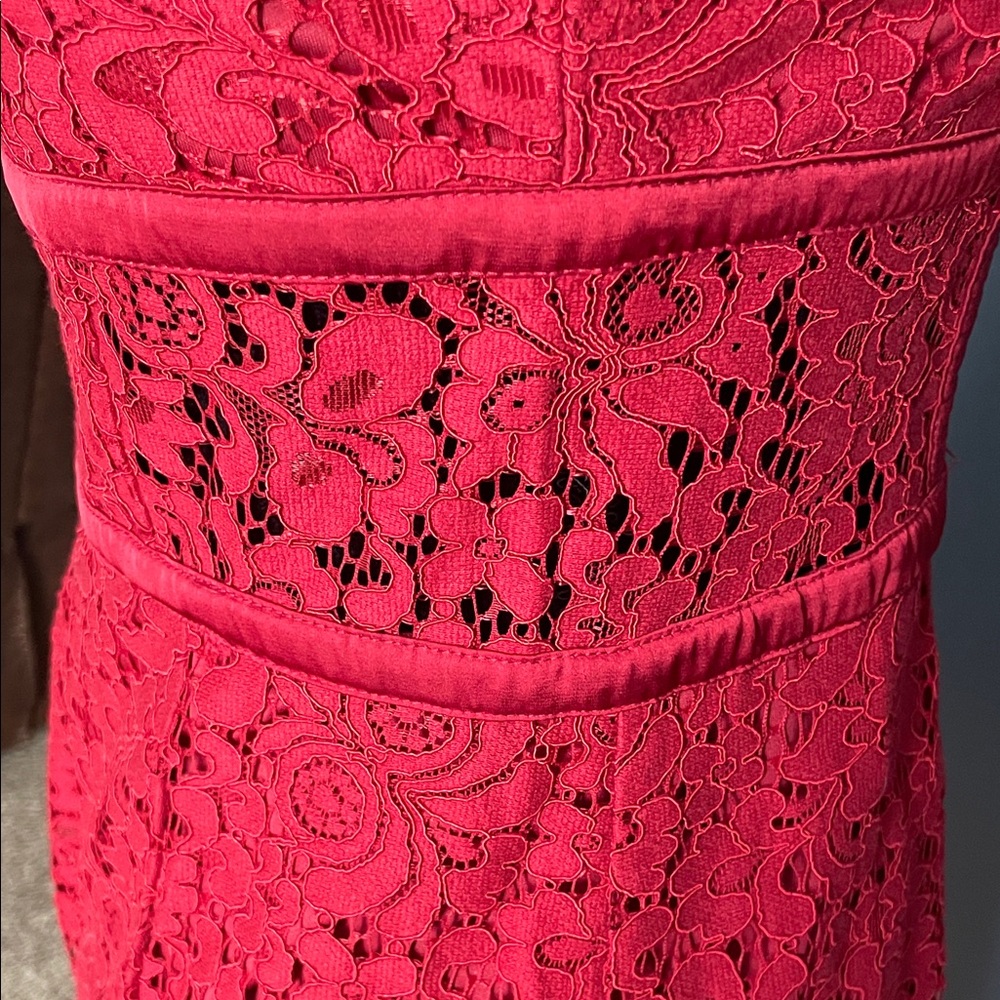 Express Vibrant Red Lace Midi Dress - Picture 4 of 4